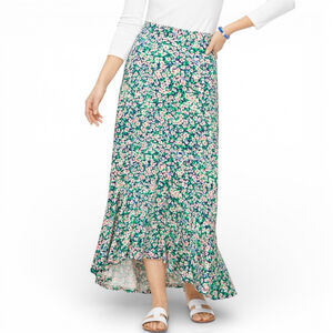 Talbots Petite Womens Large High Low Maxi Flounce Skirt Ditsy Floral Pull On